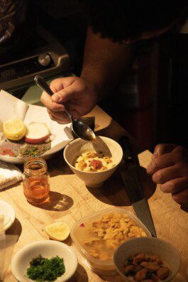 The Urchin Futures dinner menu was developed in conversation with the local chefs Nikhil Navnish Naiker and Trinity Auriemma, whose cooking style revolved around sourcing, showcasing local seafood, and using local seafood season-al vegetables grown in Rhode Island. Together, we created a menu that explores uni beyond its raw state and imagines urchin roe as a more versatile ingredient. Anastasiia Raina Associate Professor at RISD